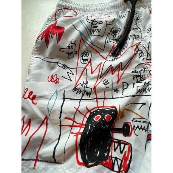 Basquiat Short Kid M White Jimmy Lion Swim Trunk Graffiti Pull On Dragon Monster - Picture 3 of 12